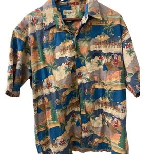Vintage‎ Travel Smith Mens L Hawaiian Christmas Santa Aloha Shirt